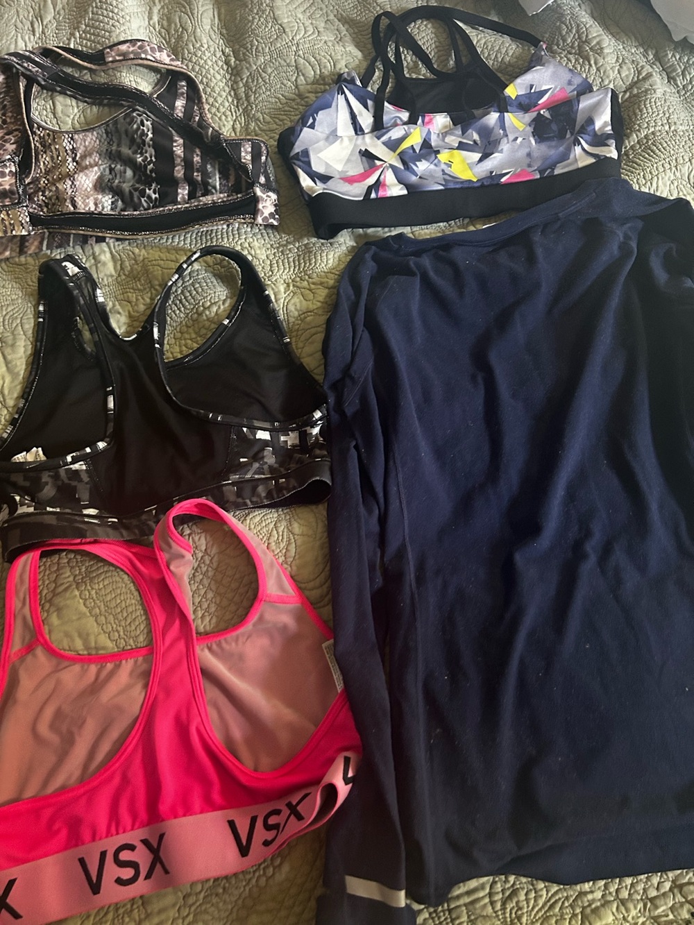 3 size L sports bra and a medium jcrewx new balance running shirt.